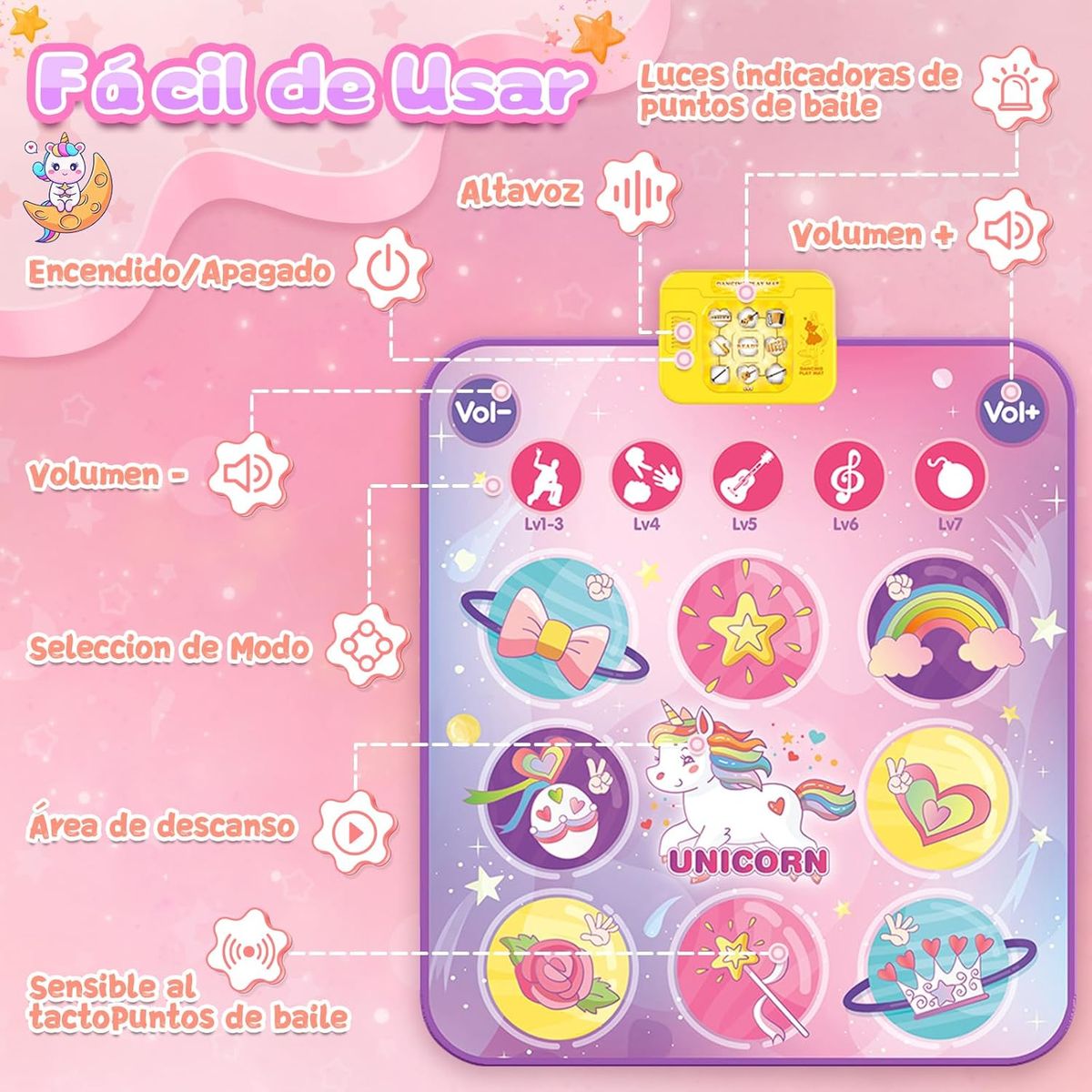 PUREPOWER - Alfombra Música Eléctrica Juego Pad de Baile con Luz Indicadora LED-08