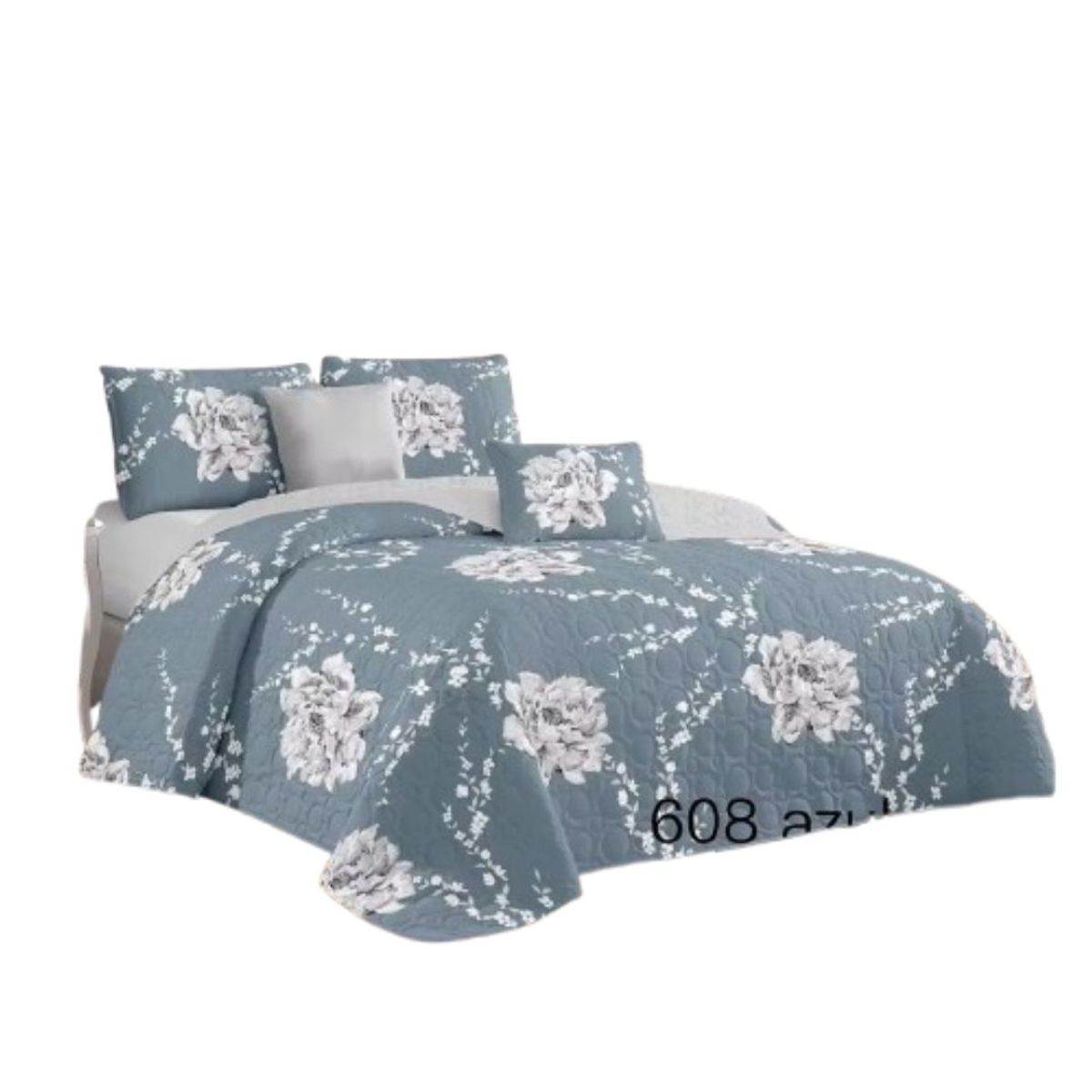 GENERICO - Cubrecama Quilt Verano King - Azul Rosas KFL608