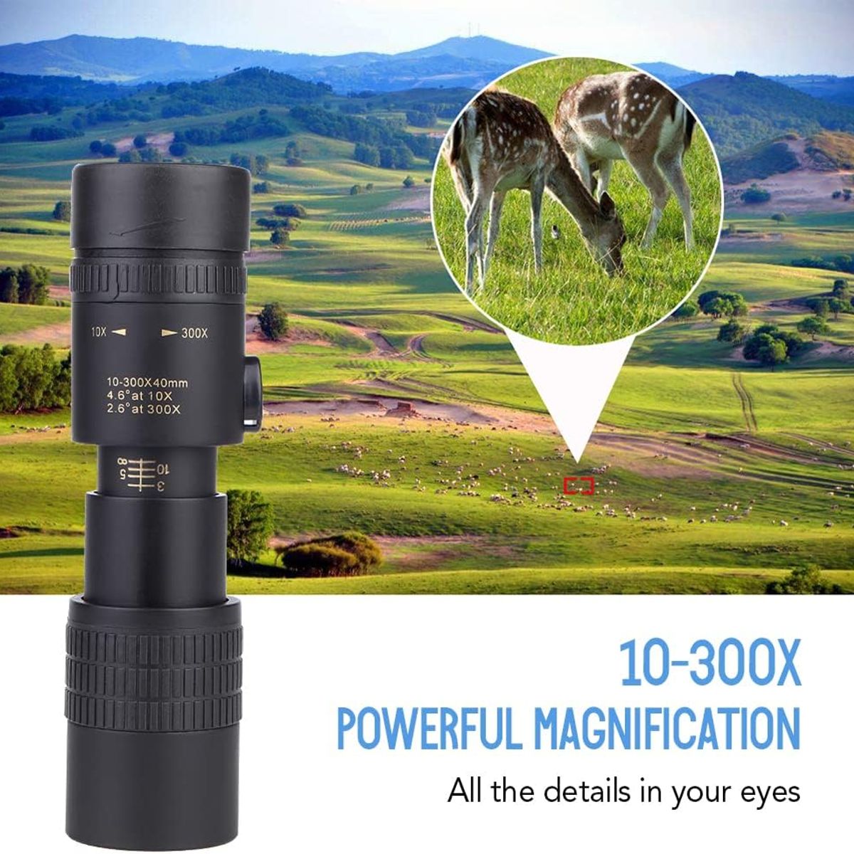 PUREPOWER - 10-300X40mm telescopio observación de Aves Camping Senderismo