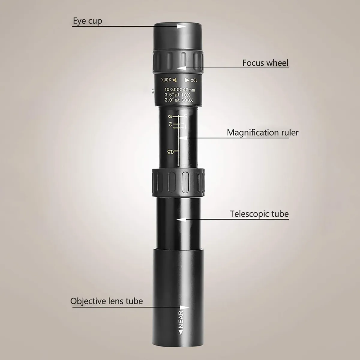 PUREPOWER - elescopio monocular de 10-300 x 40 mm con trípode para teléfono