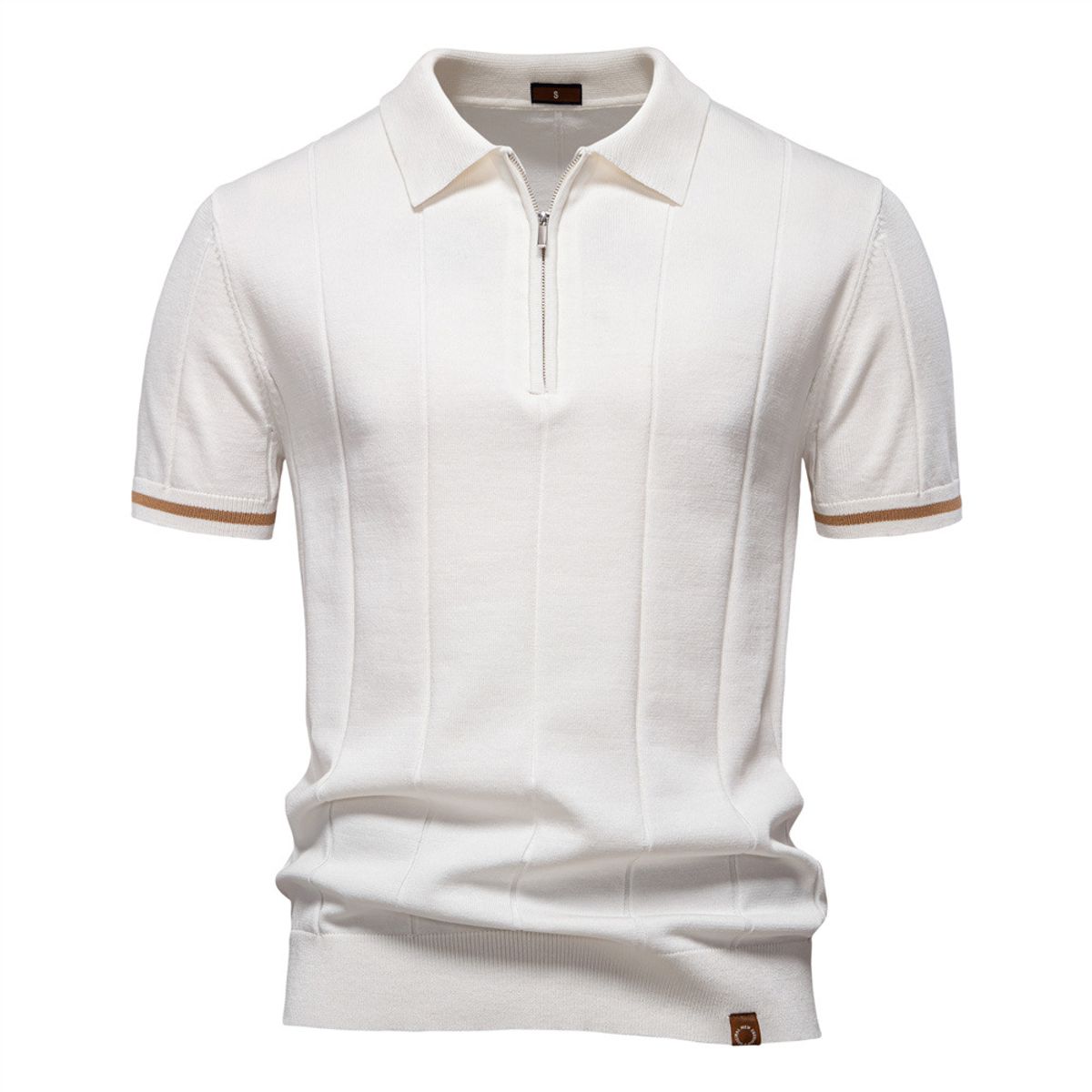 TIOZONEY - Polo de punto con cuello para hombre-Blanco