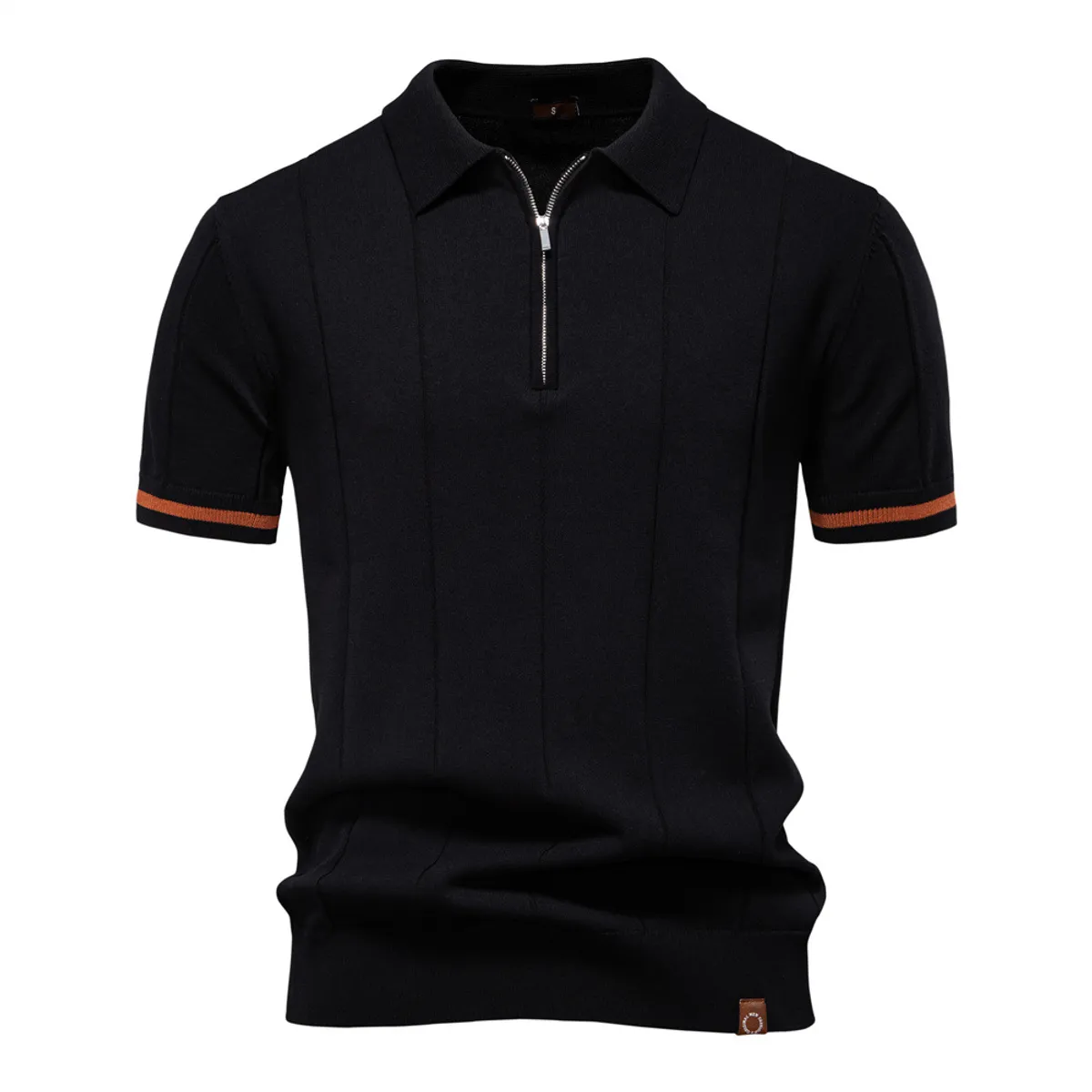 TIOZONEY - Polo de punto con cuello para hombre-Negro