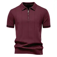 TIOZONEY - Polo de punto con cuello para hombre-Rojo