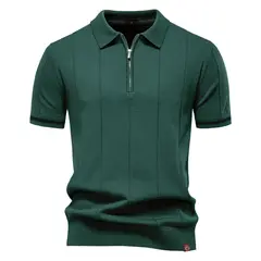 TIOZONEY - Polo de punto con cuello para hombre-Verde