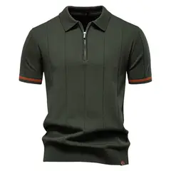 TIOZONEY - Polo de punto con cuello para hombre-Verde