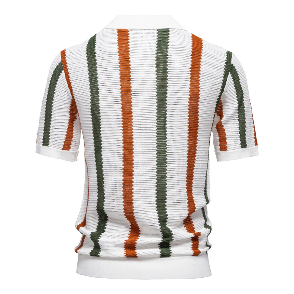 TIOZONEY - Polo a rayas para hombre-Blanco