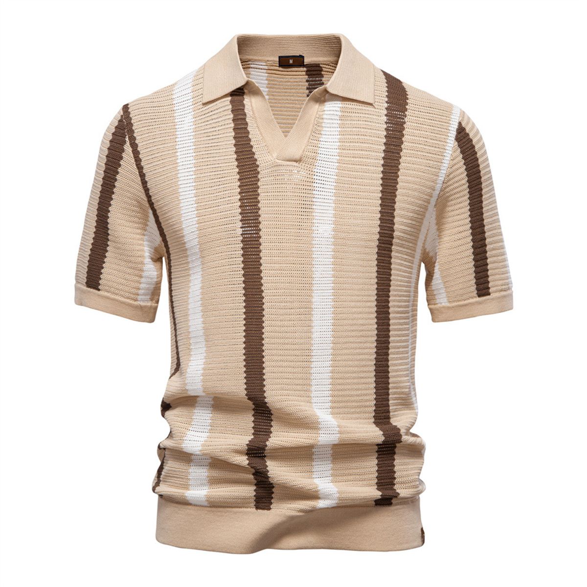 TIOZONEY - Polo a rayas para hombre-Marrón