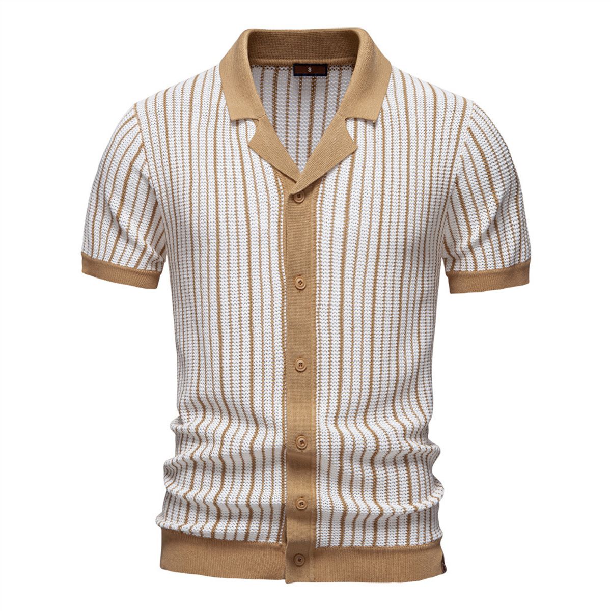 TIOZONEY - Polo a rayas para hombre-Marrón