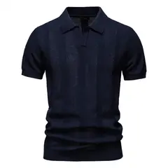 TIOZONEY - Polo a rayas para hombre-Azul