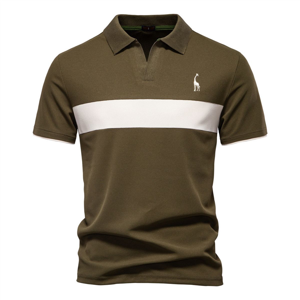 TIOZONEY - Polo de cuello en V para hombre-Verde