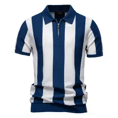 TIOZONEY - Polo a rayas para hombre-Azul