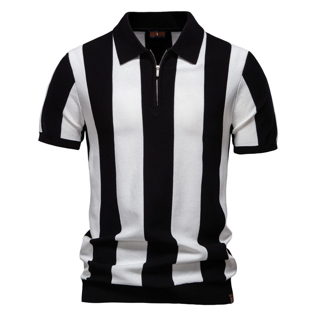 TIOZONEY - Polo a rayas para hombre-Negro