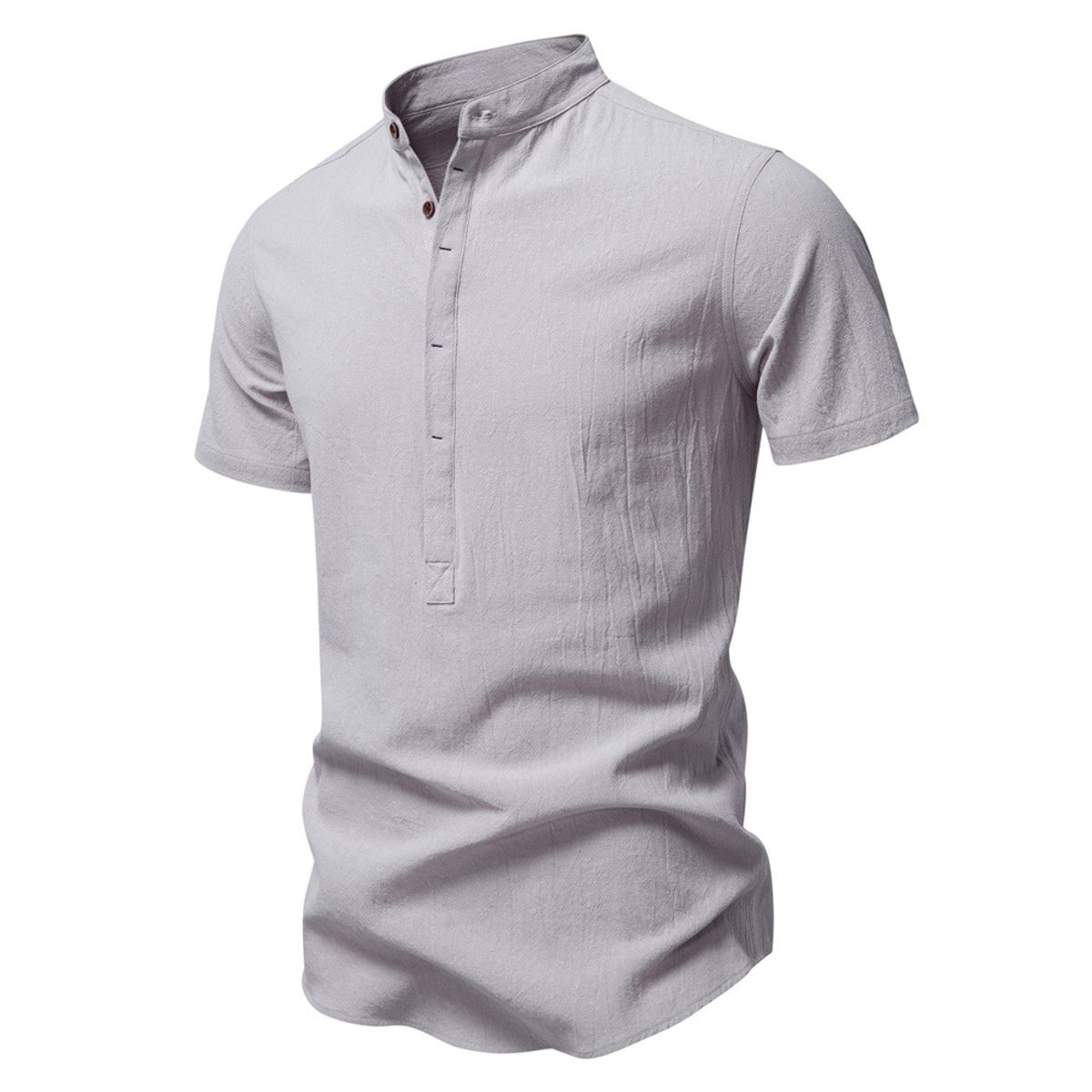 TIOZONEY - Camisa de algodón con cuello alto para hombre-Gris