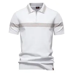 TIOZONEY - Polo con cuello para hombre-Blanco