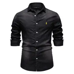 TIOZONEY - Camisa de mezclilla para hombre-Negro