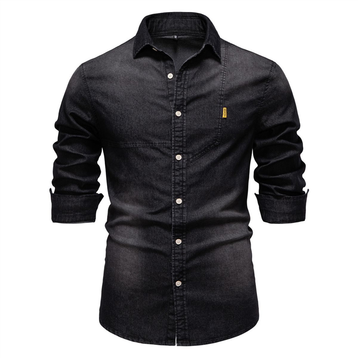 TIOZONEY - Camisa de mezclilla para hombre-Negro