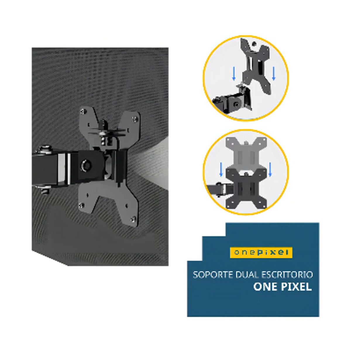 GENERICO - Brazo Soporte Doble Para 2 Monitores One Pixel Base Escritorio Color Negro