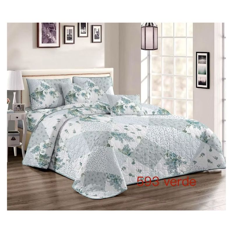 GENERICO - Cubrecama Quilt Verano King - Patchwork Verde KFL593