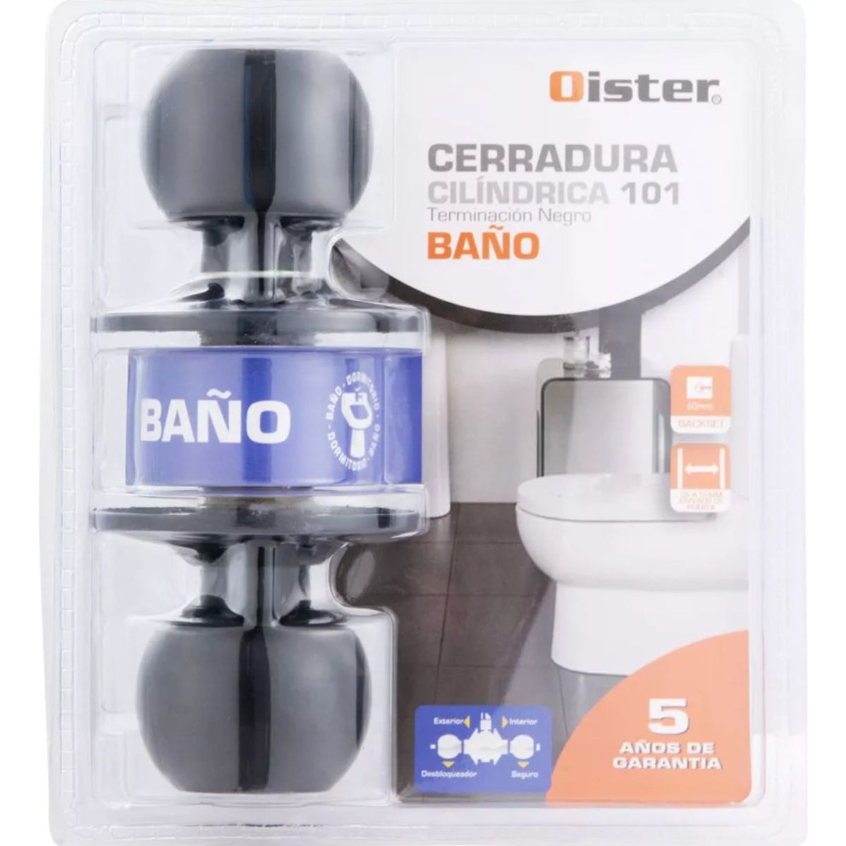 GENERICO - Cerradura Cilindrica Oister 101 Baño Negro Bt