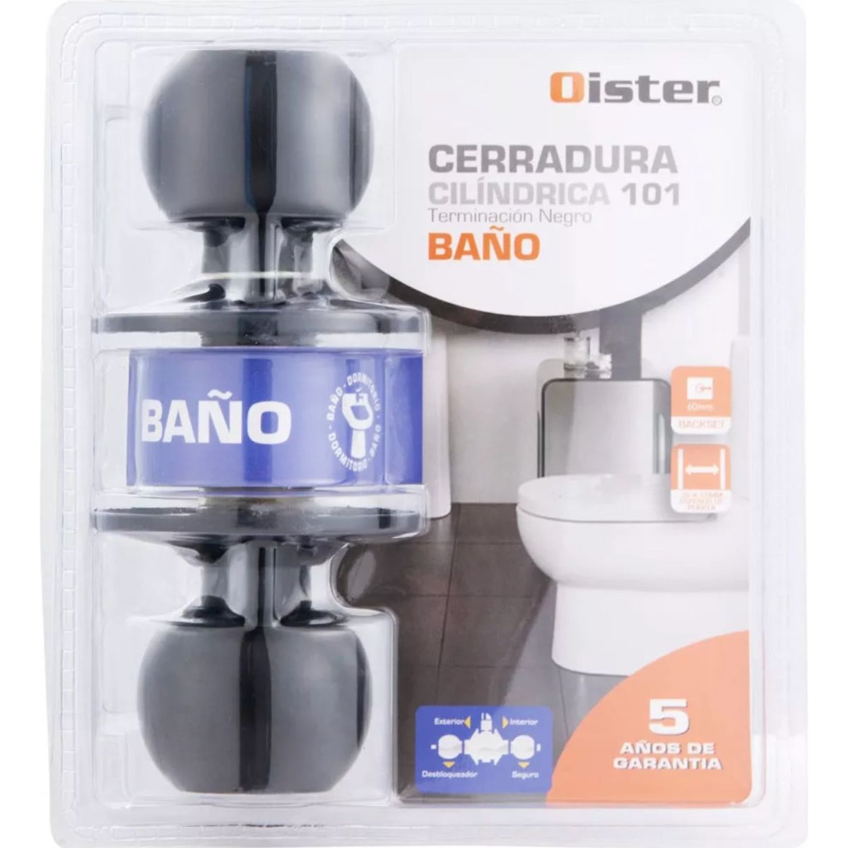 GENERICO - Cerradura Cilindrica Oister 101 Baño Negro Bt