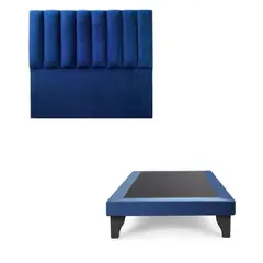 GENERICO - Base de cama Europea con respaldo 1 Plaza 90x190cm Azul marino