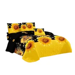 GENERICO - Cubrecama Quilt Verano King - Negro Girasoles KFL157