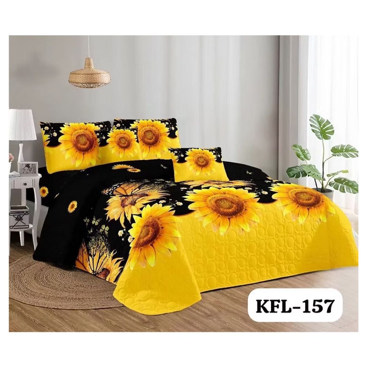GENERICO - Cubrecama Quilt Verano King - Negro Girasoles KFL157