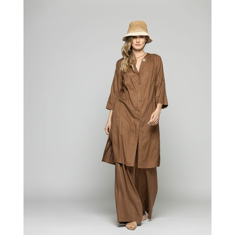 LUDOVICA - Pantalón Mujer Prímula Palazzo Viscosa Lino Café Moka
