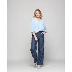 LUDOVICA - Pantalón Mujer Reseda Viscosa Regular Fit Recto Denim Azul