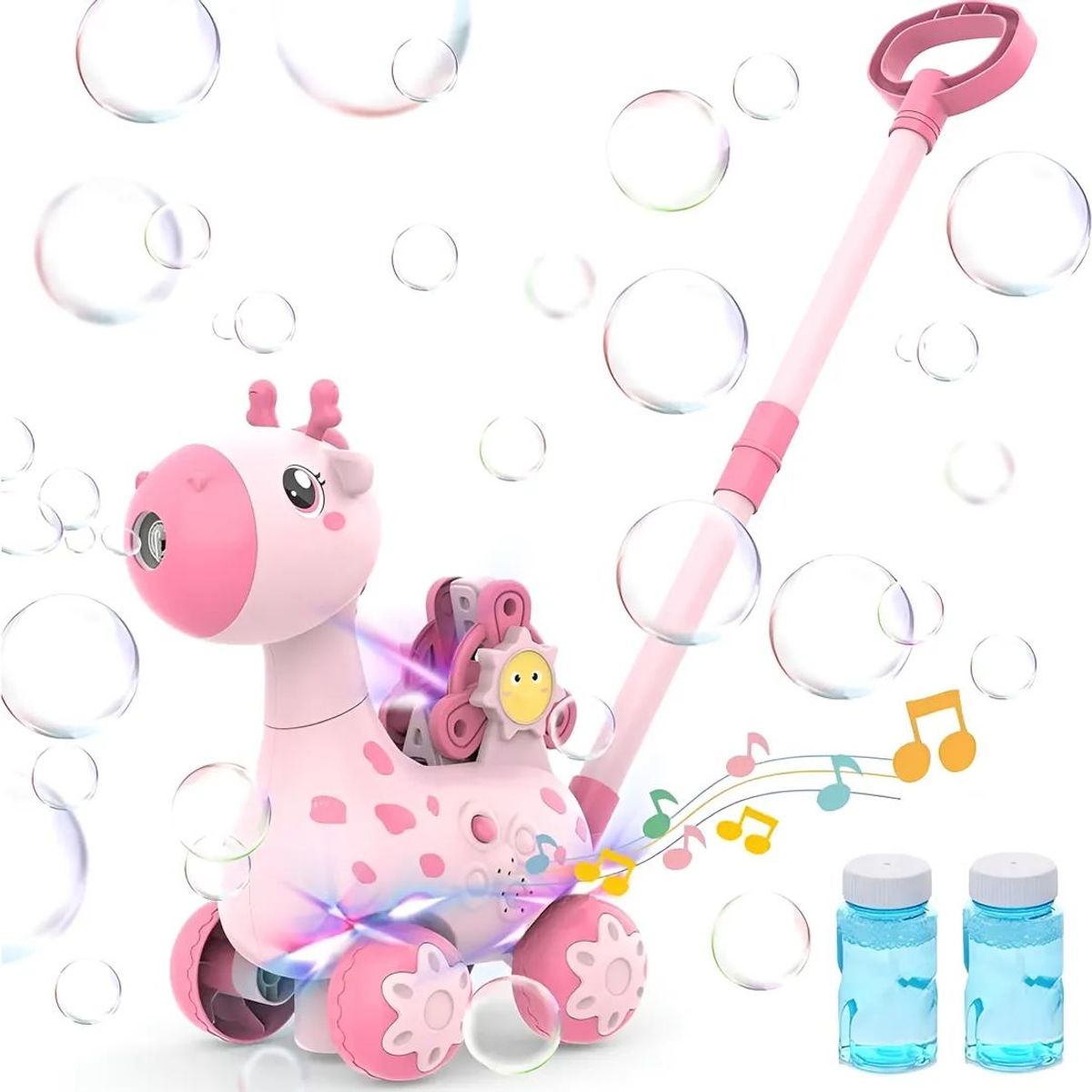GENERICO - Maquina Burbujas Jirafa De Arrastre Luces Y Sonidos Rosa