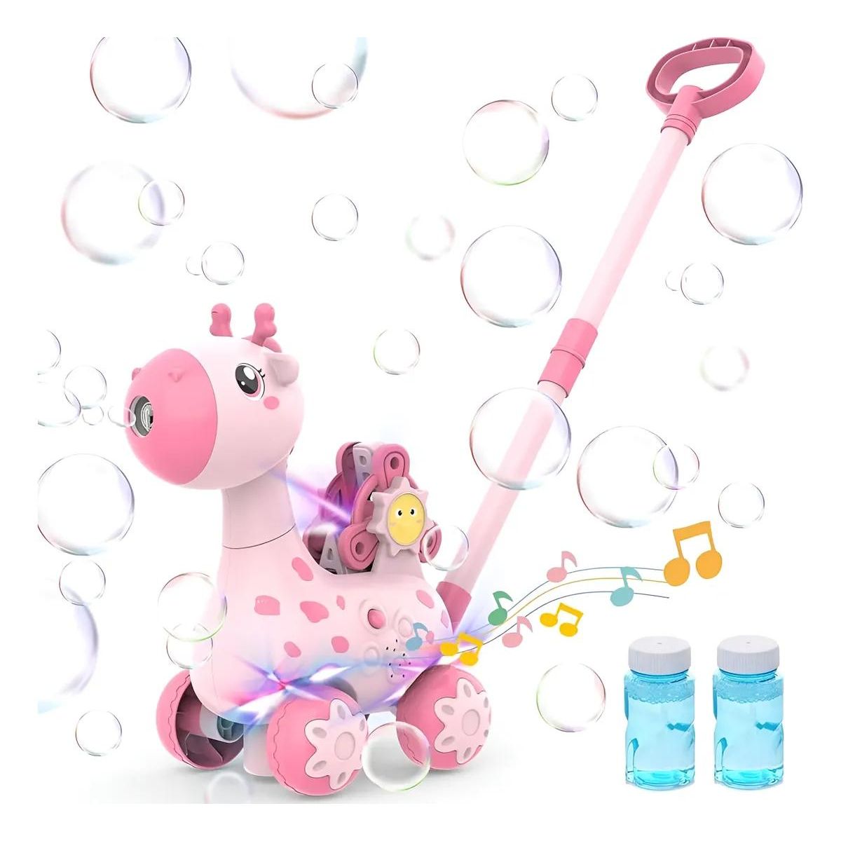 GENERICO - Maquina Burbujas Jirafa De Arrastre Luces Y Sonidos Rosa