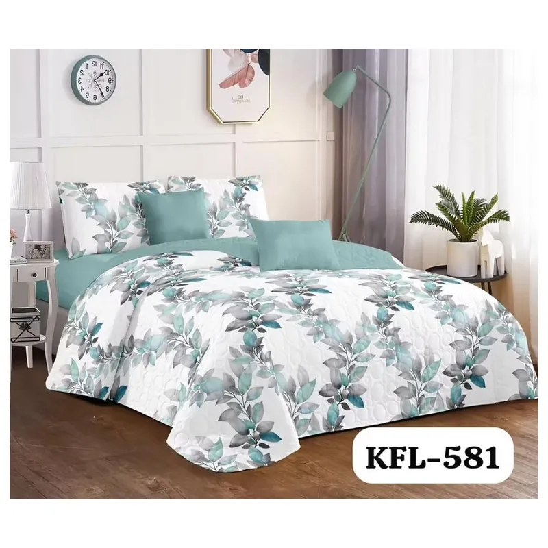 GENERICO - Cubrecama Quilt Verano King - Blanco Hojas Bicolor KFL581