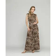 LUDOVICA - Pantalón Mujer Manzanilla Palazzo Animal Print Café