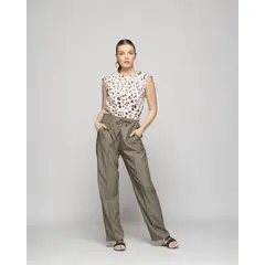LUDOVICA - Pantalón Mujer Torenia Viscosa Recto Verde Militar