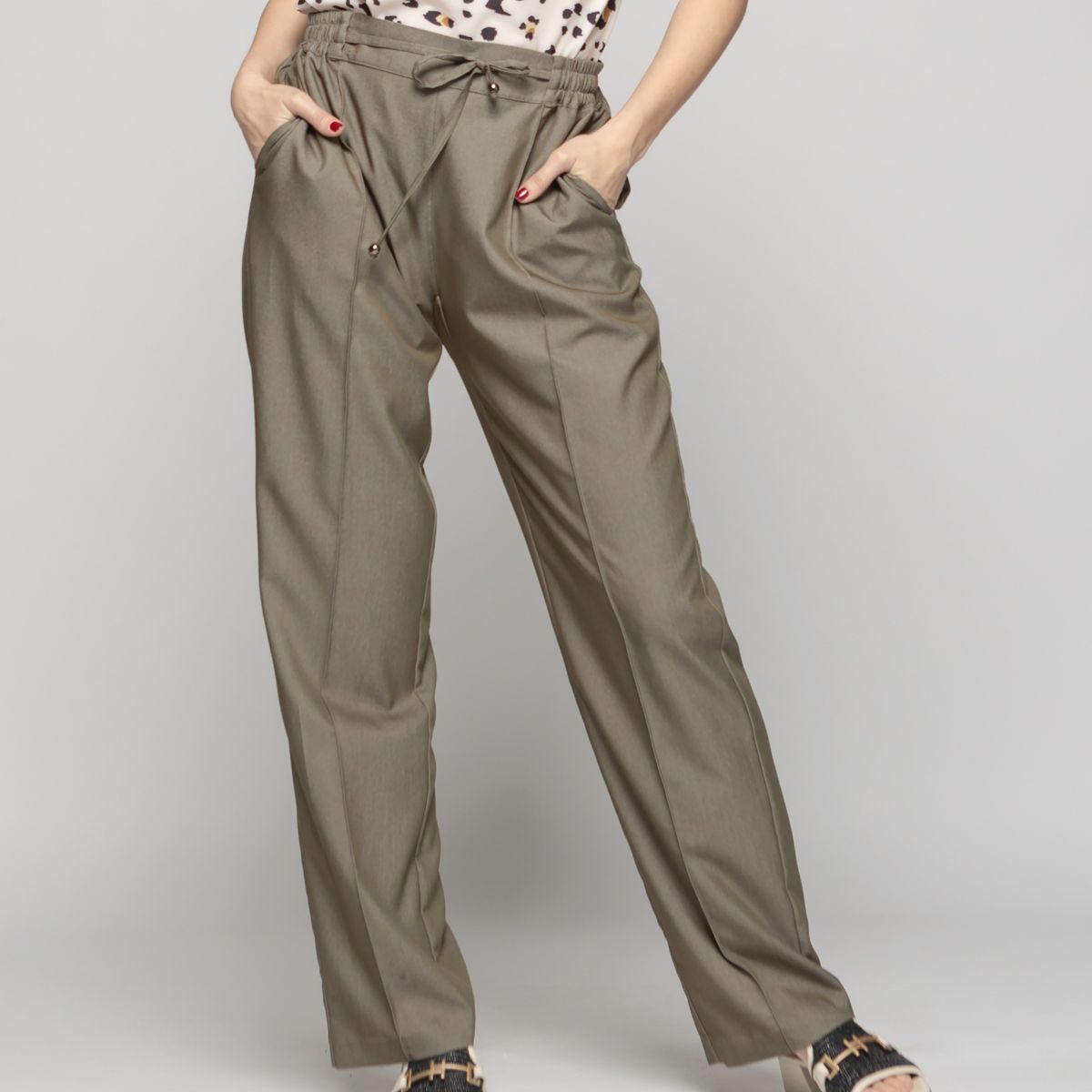 LUDOVICA - Pantalón Mujer Torenia Viscosa Recto Verde Militar