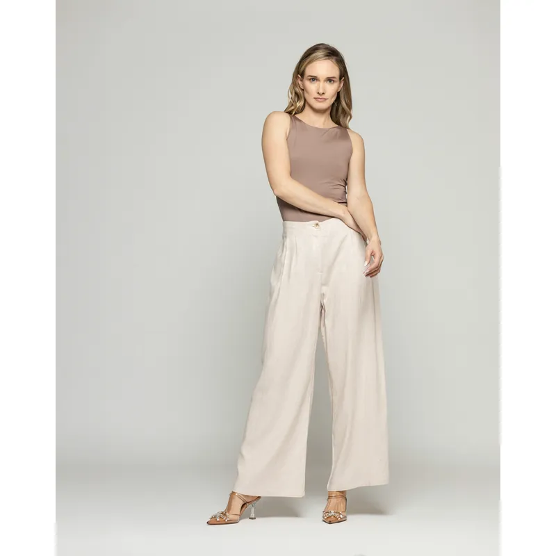LUDOVICA - Pantalón Mujer Silene Viscosa Con Pinzas Natural