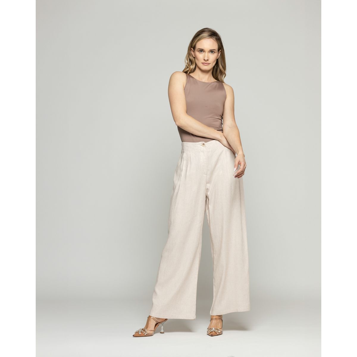 LUDOVICA - Pantalón Mujer Silene Viscosa Con Pinzas Natural Ludovica