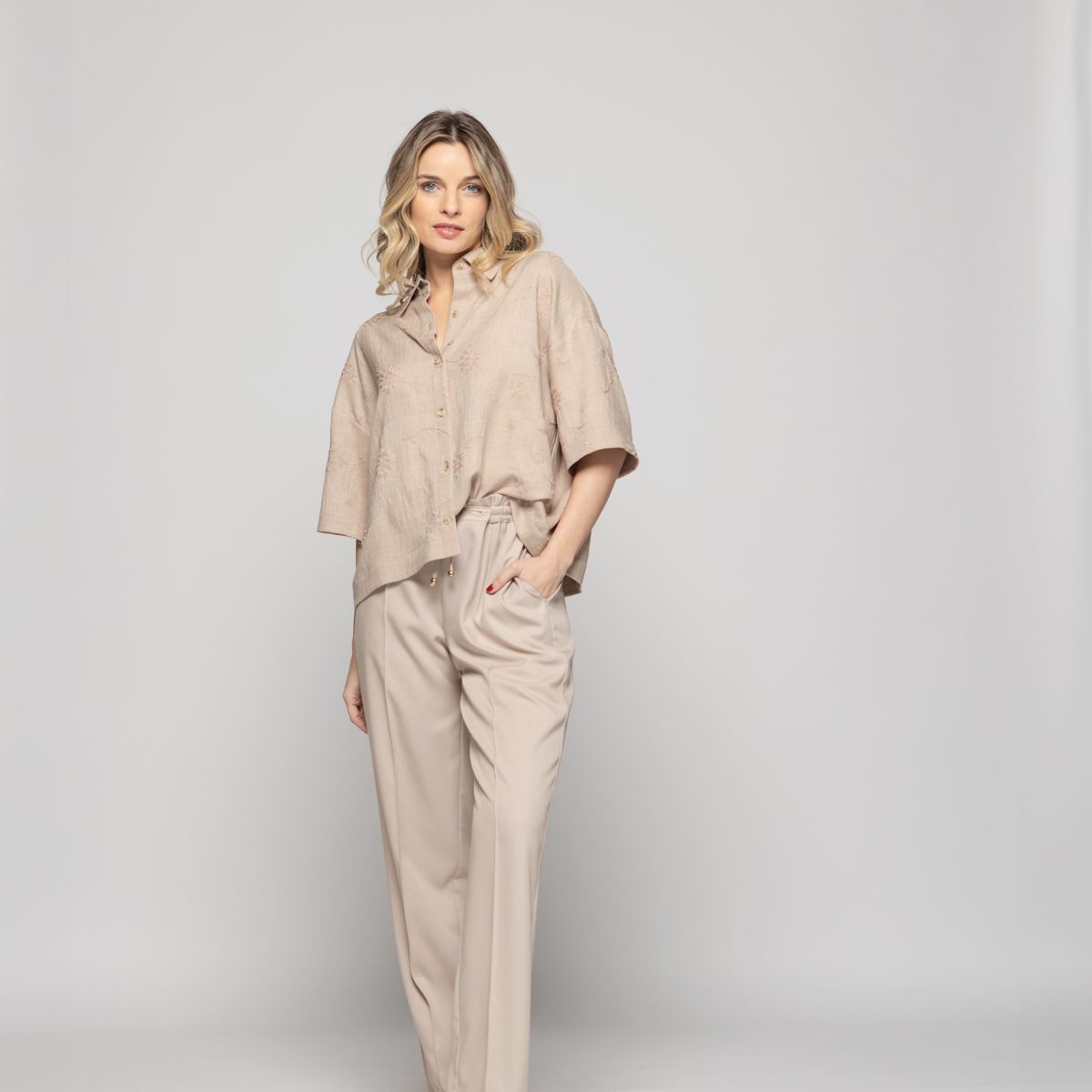 LUDOVICA - Pantalón Mujer Torenia Viscosa Recto Arena