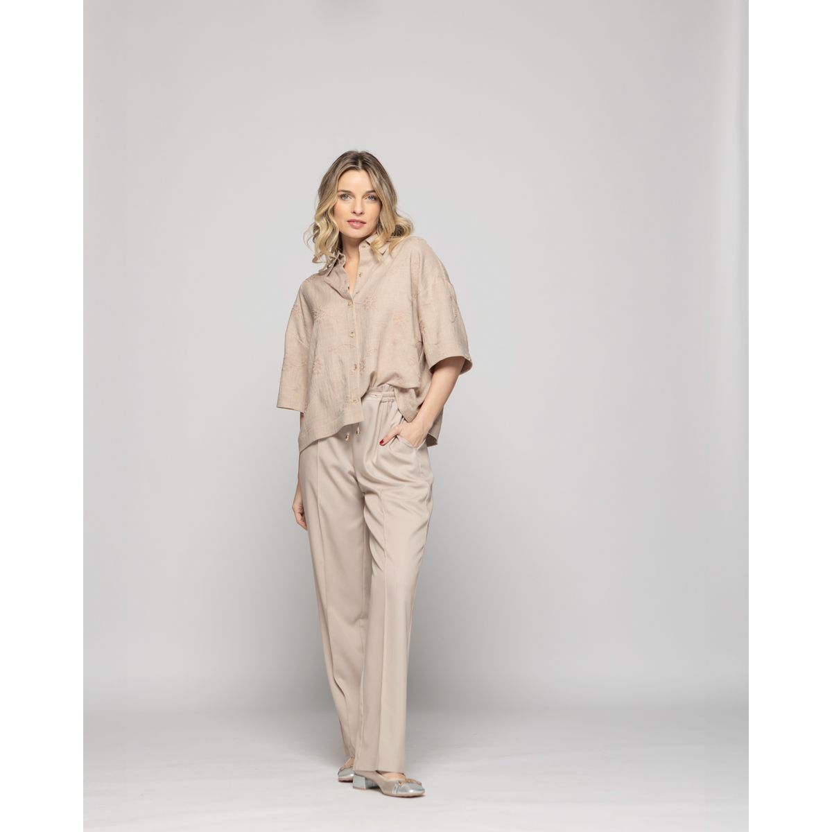 LUDOVICA - Pantalón Mujer Torenia Viscosa Recto Arena