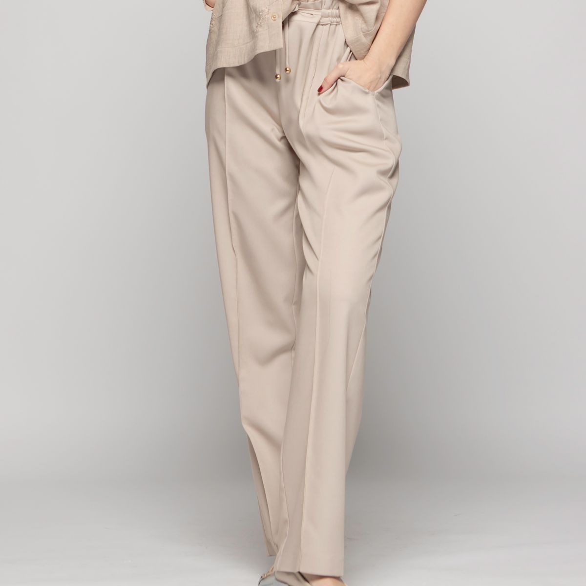 LUDOVICA - Pantalón Mujer Torenia Viscosa Recto Arena