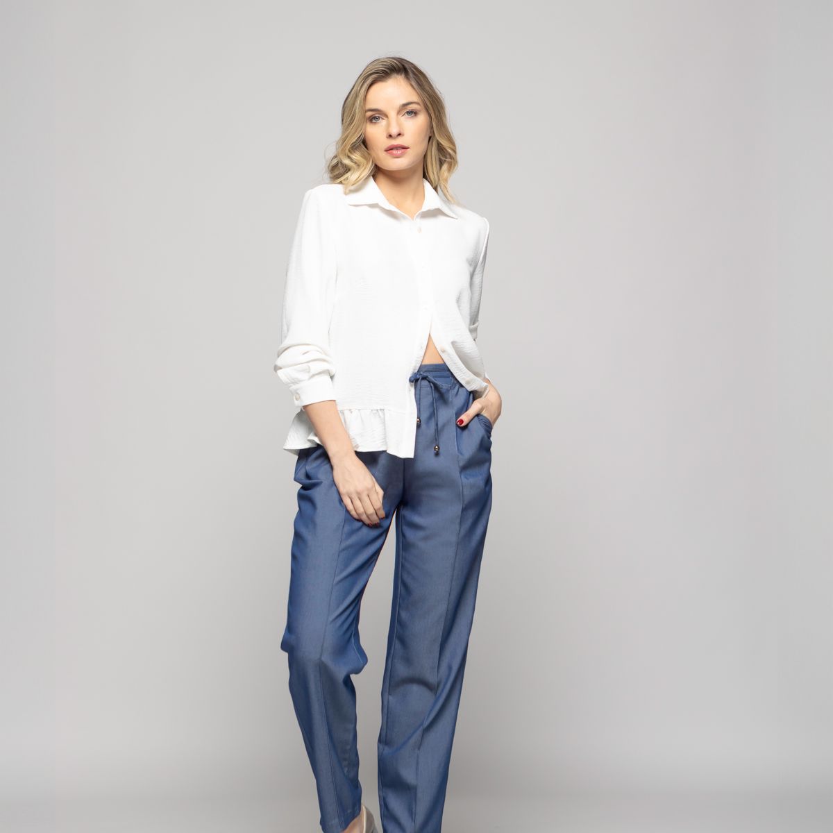 LUDOVICA - Pantalón Mujer Torenia Viscosa Recto Azul