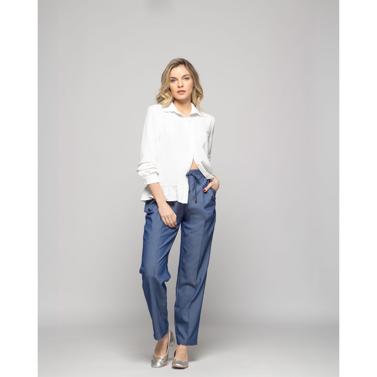 LUDOVICA - Pantalón Mujer Torenia Viscosa Recto Azul