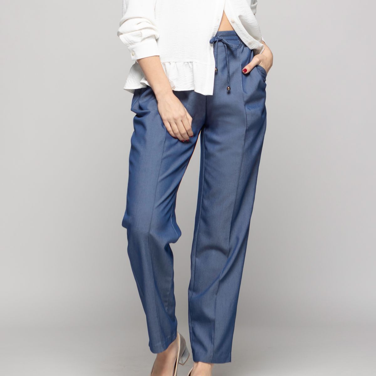 LUDOVICA - Pantalón Mujer Torenia Viscosa Recto Azul