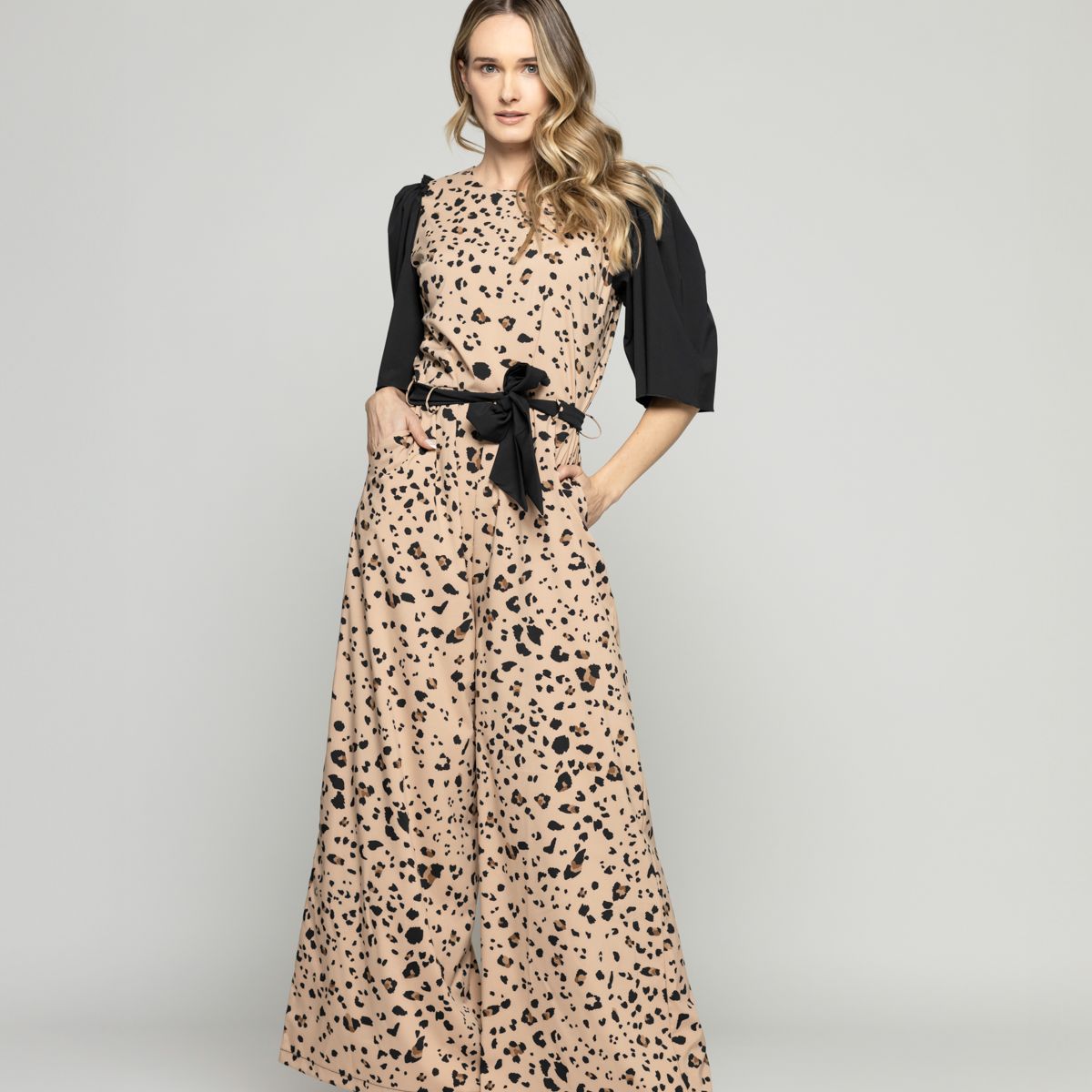 LUDOVICA - Enterito Mujer Acacia Manga 3/4 Palazzo Animal Print Café Moka Ludovica