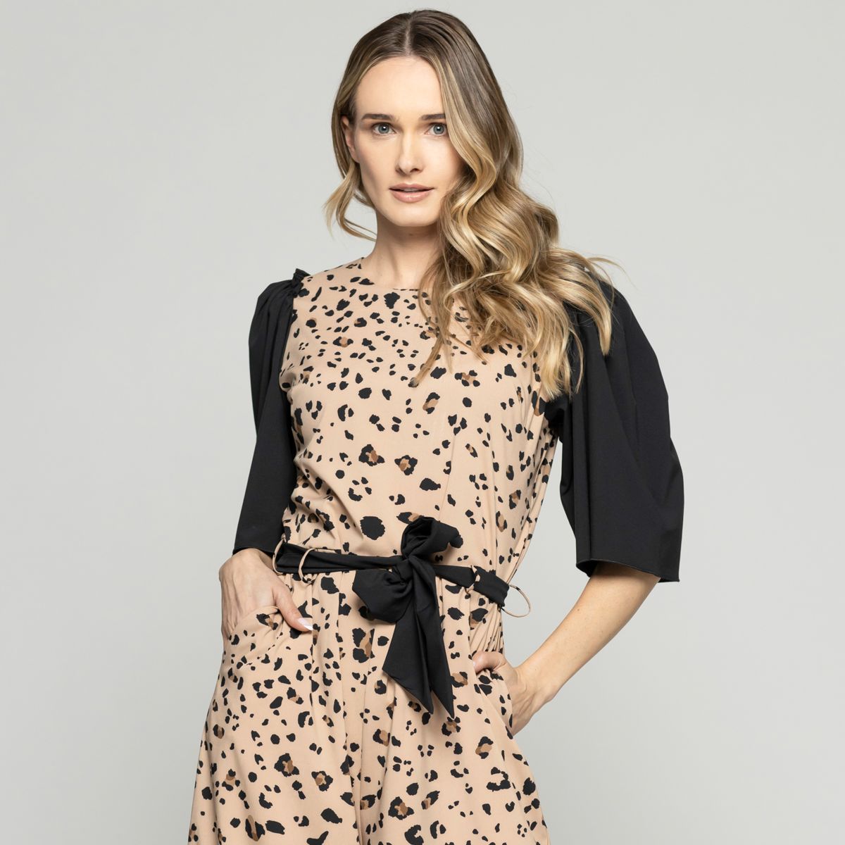 LUDOVICA - Enterito Mujer Acacia Manga 3/4 Palazzo Animal Print Café Moka Ludovica