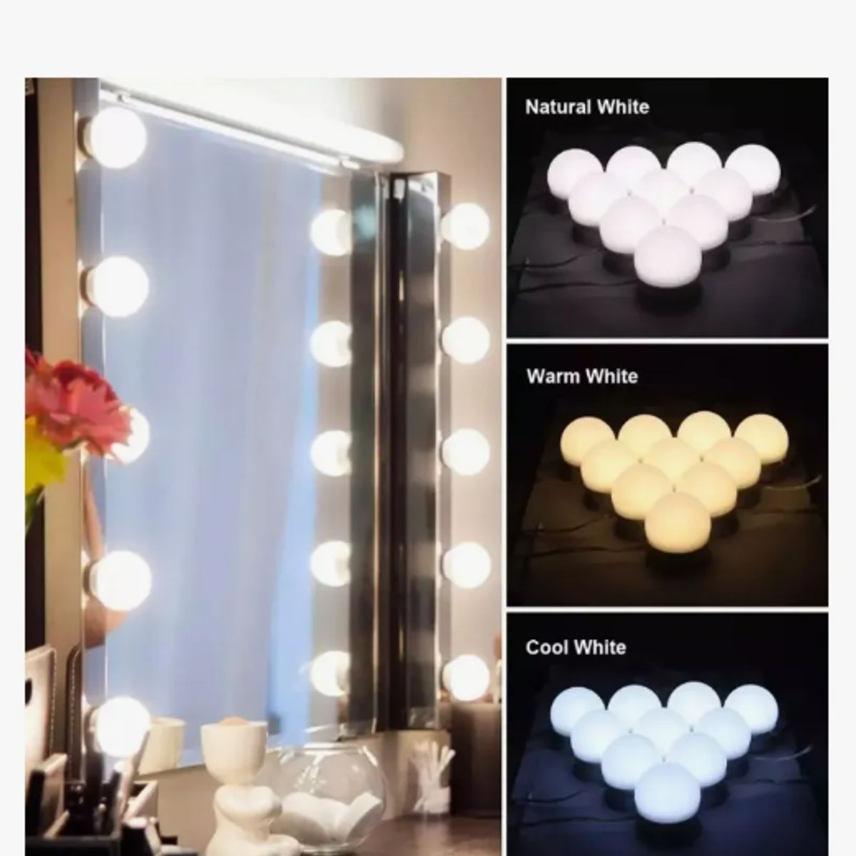 GENERICO - Luces Ampolleta Espejo Maquillaje Fotografia 10 Bombillas Blanco Cálido