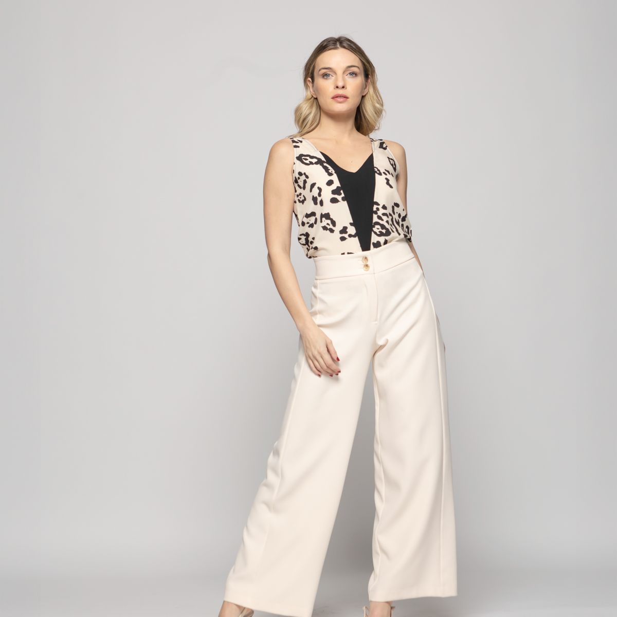 LUDOVICA - Pantalón Mujer Lotus Palazzo Blanco Crema Ludovica