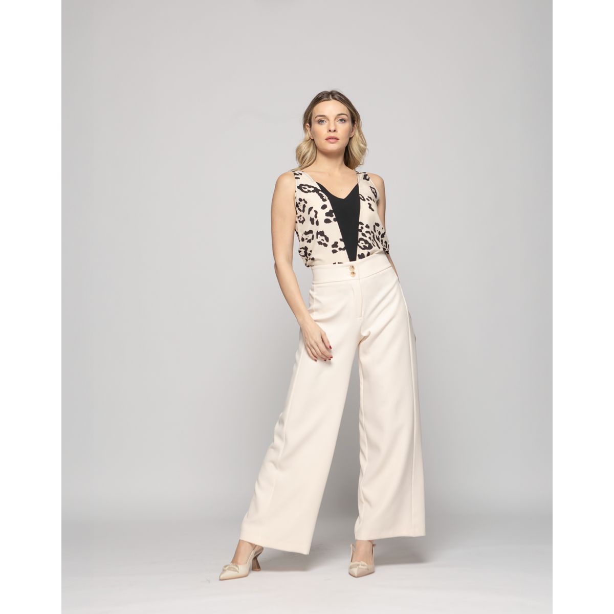 LUDOVICA - Pantalón Mujer Lotus Palazzo Blanco Crema Ludovica