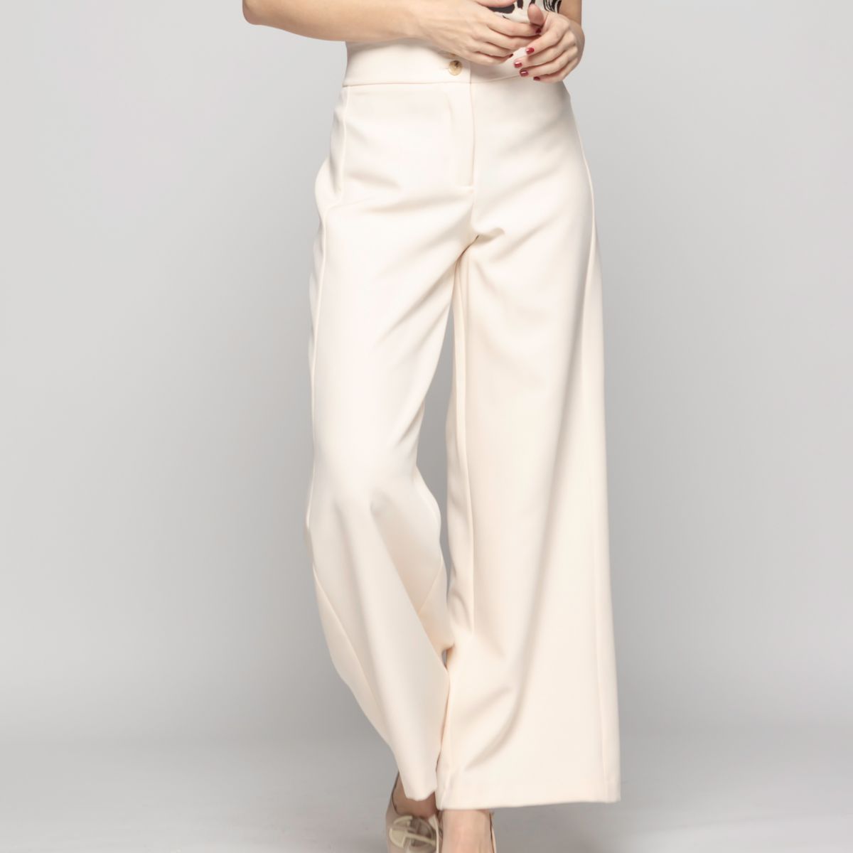 LUDOVICA - Pantalón Mujer Lotus Palazzo Blanco Crema Ludovica