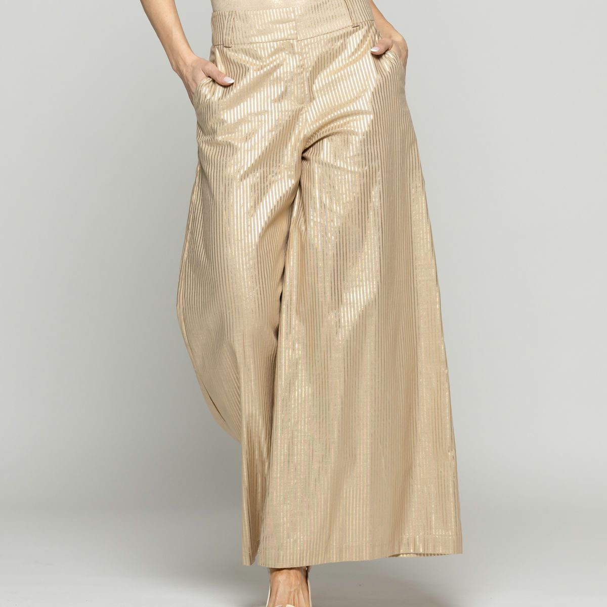 LUDOVICA - Pantalón Mujer Iris Palazzo Algodón Folia Beige Ludovica